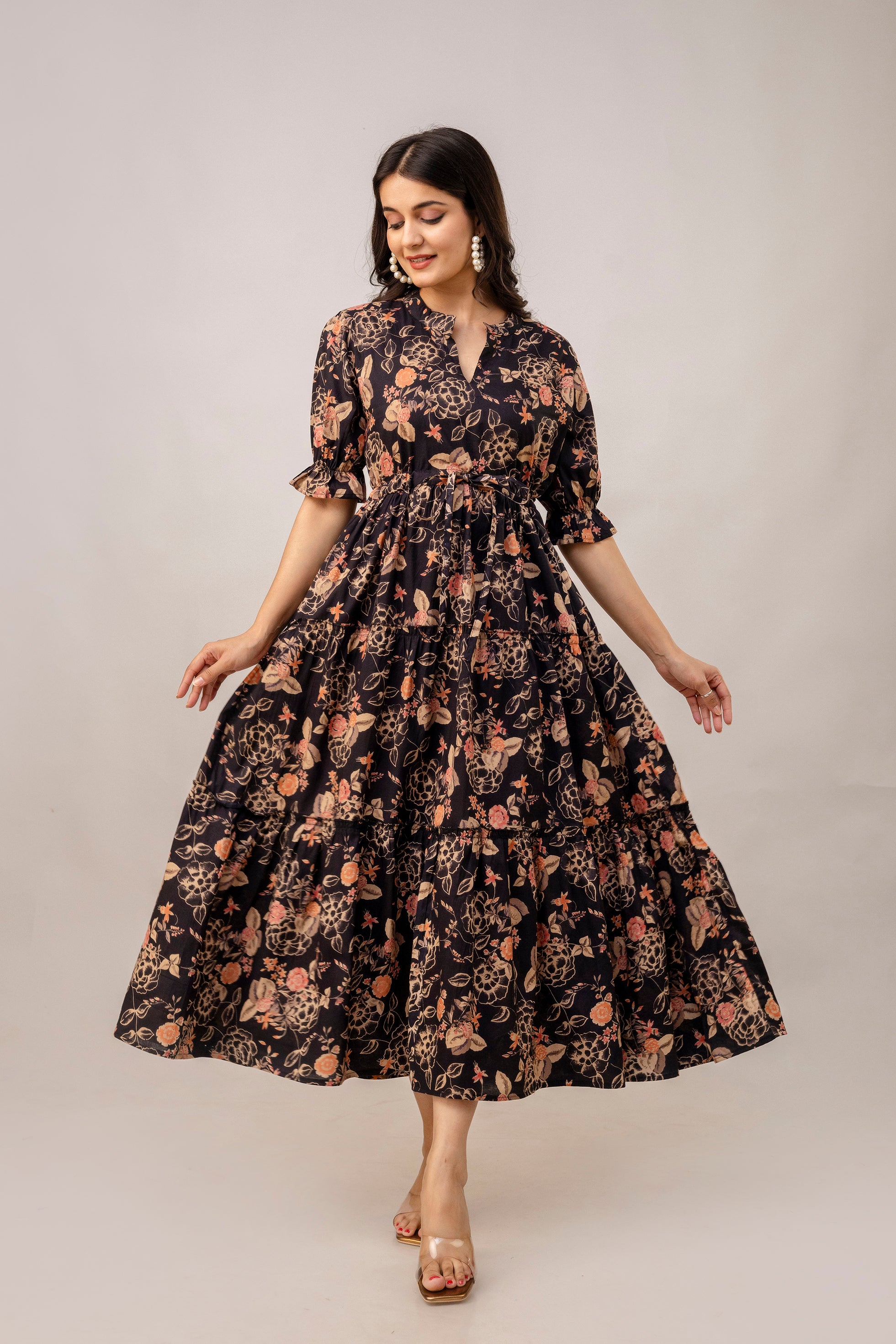 Aawari Women Cotton Printed Knot Dresses / Maxi Dresses / Western Wear