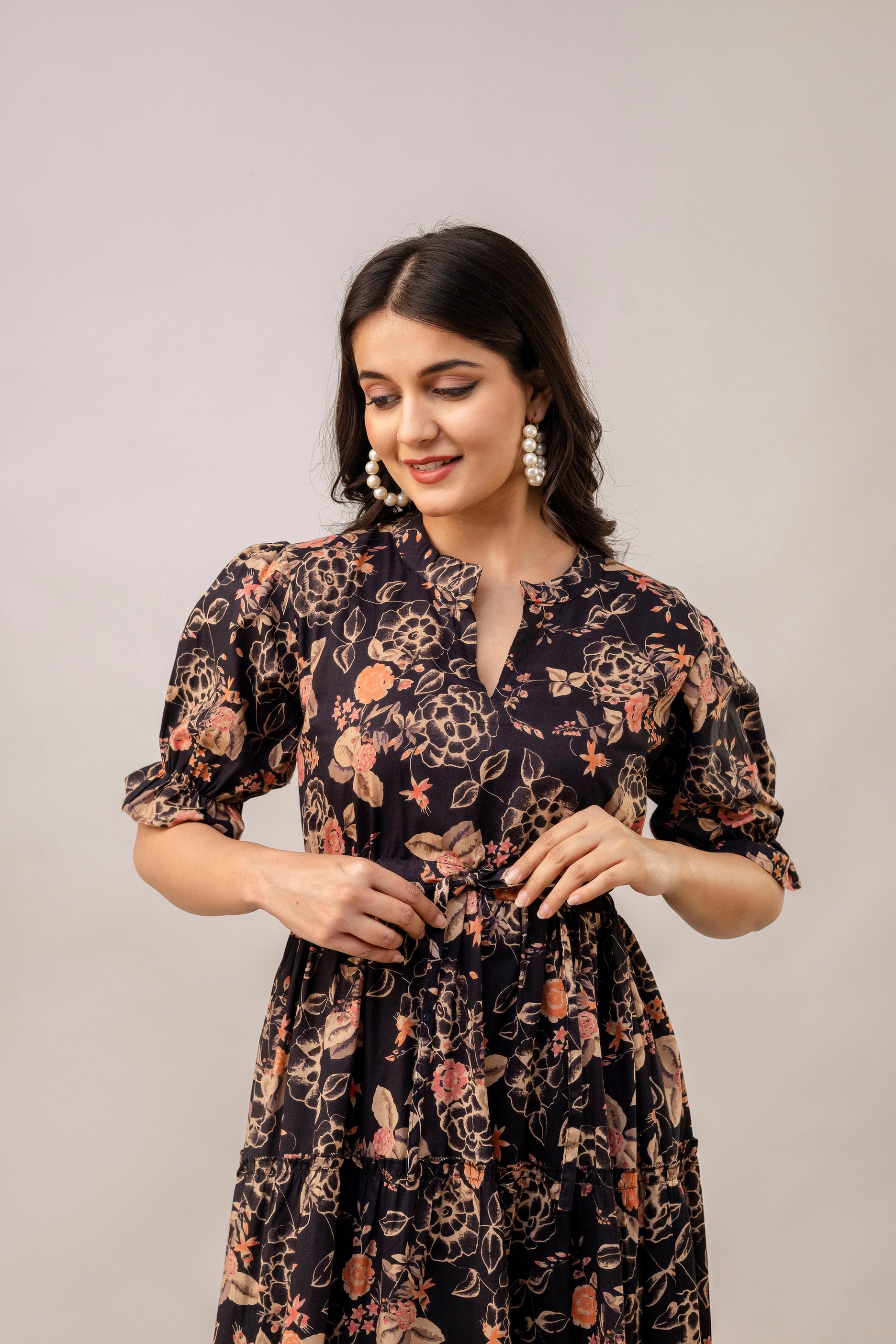 Aawari Women Cotton Printed Knot Dresses / Maxi Dresses / Western Wear