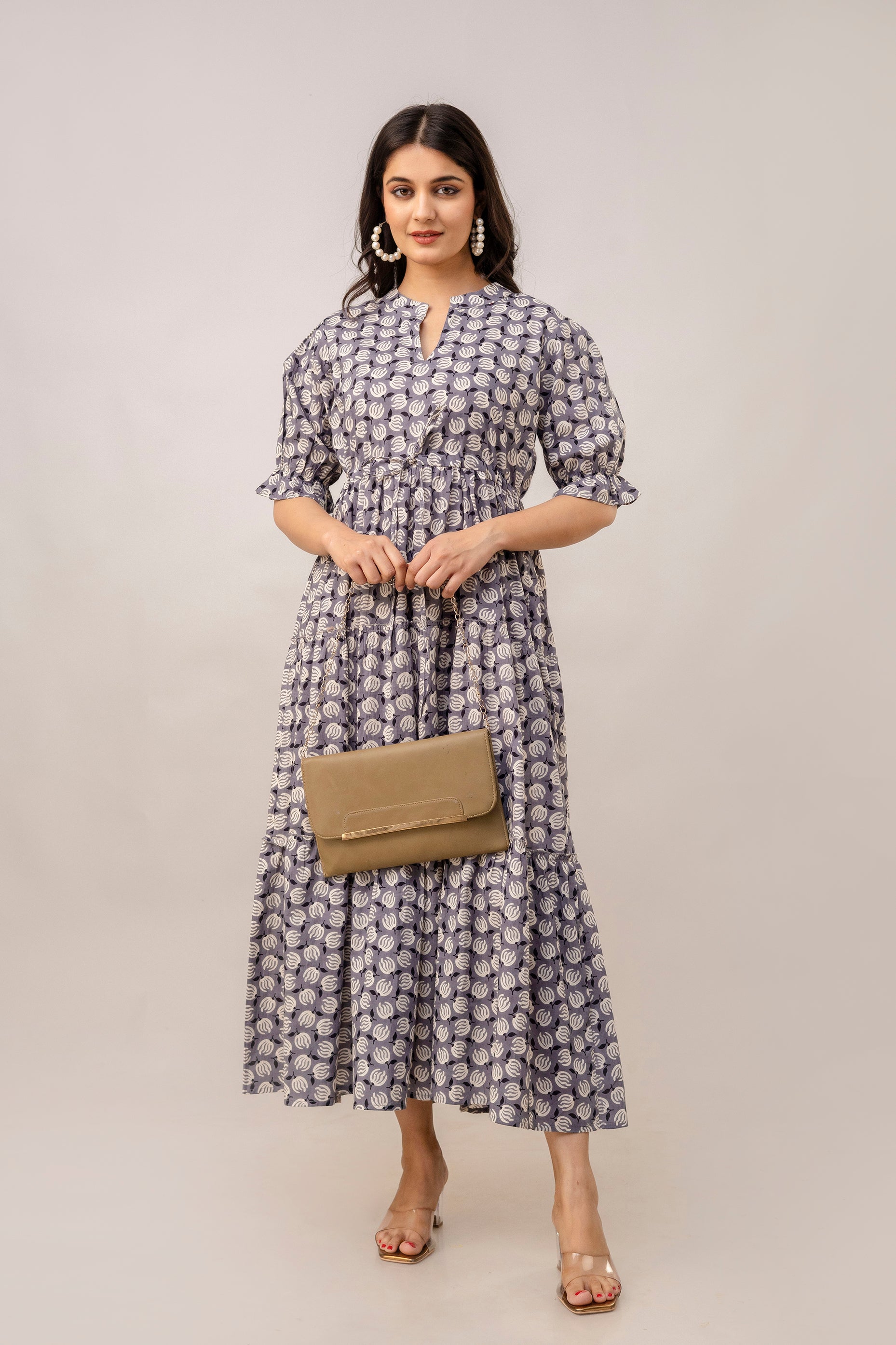 Aawari Women Cotton Printed Knot Dress