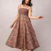 Aawari Abstract Printed Shoulder Straps Smocked Silk Sheath Dress - Western Wear