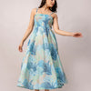 Aawari Abstract Printed Shoulder Straps Smocked Silk Sheath Dress - Western Wear