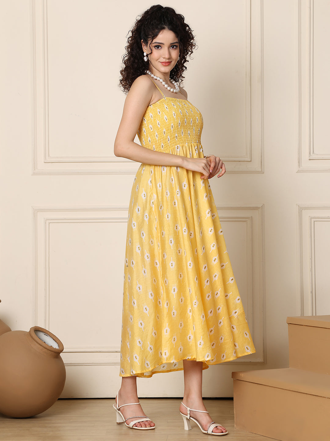 Aawari Silk Unique Printed Spaghetti Strap Dress - Western wear