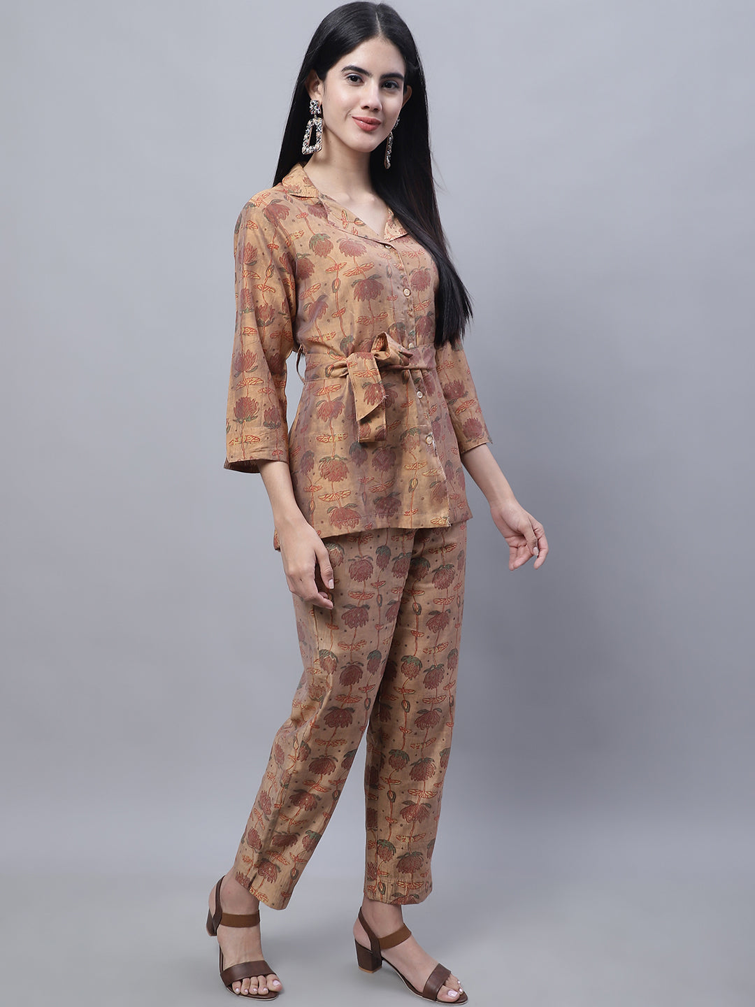 Aawari Women Chanderi Printed Shirt With Trouser