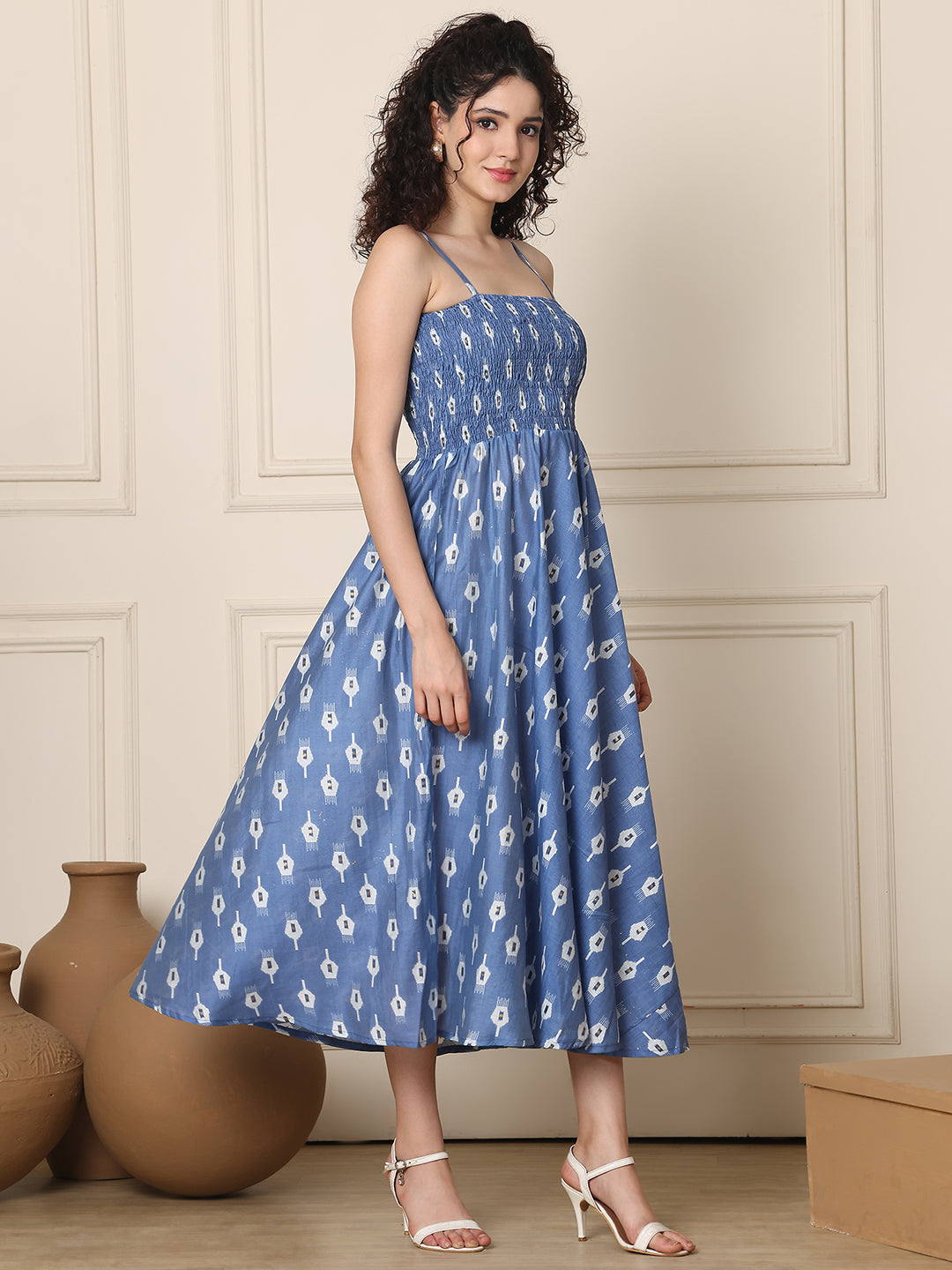 Aawari Silk Unique Printed Spaghetti Strap Dress - Western wear