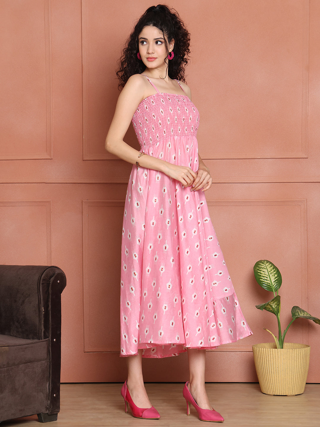 Aawari Silk Unique Printed Spaghetti Strap Dress - Western wear