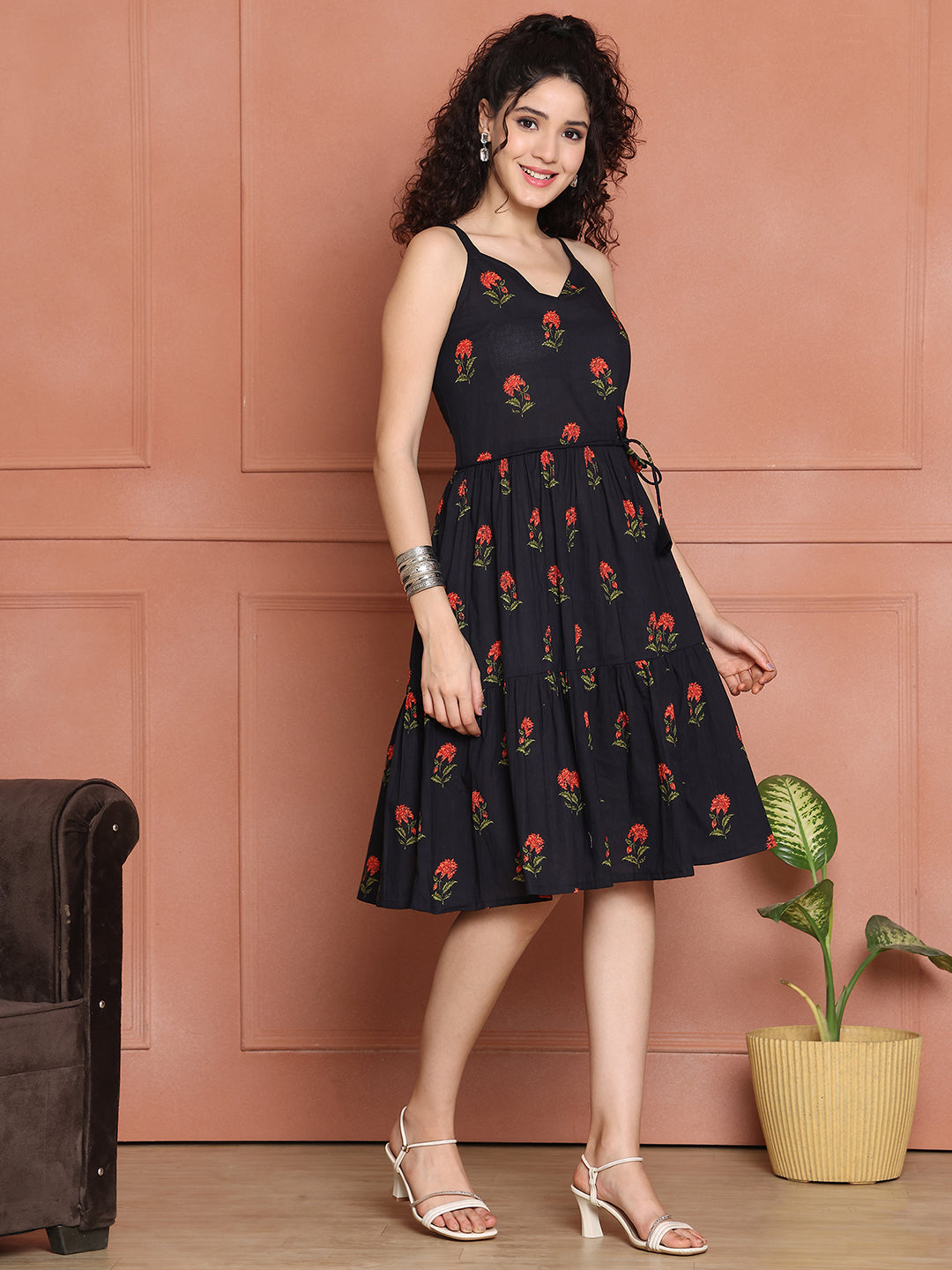 Aawari Cotton Printed Eye Catching Short Dress - Midi Dress