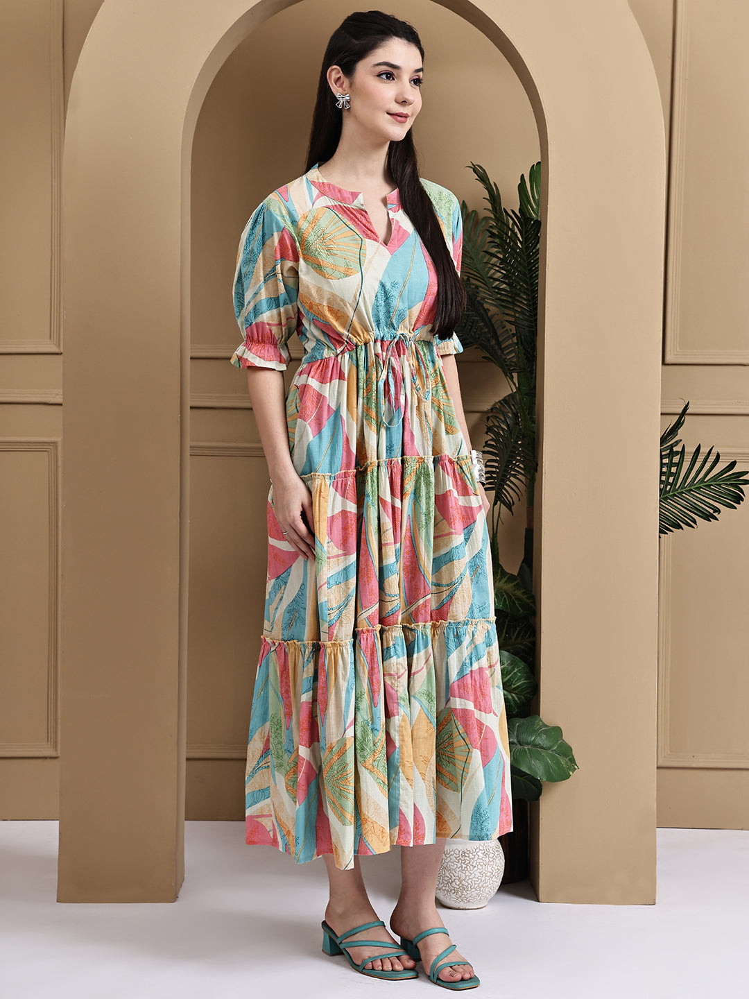 Aawari Women Cotton Printed Knot Dresses