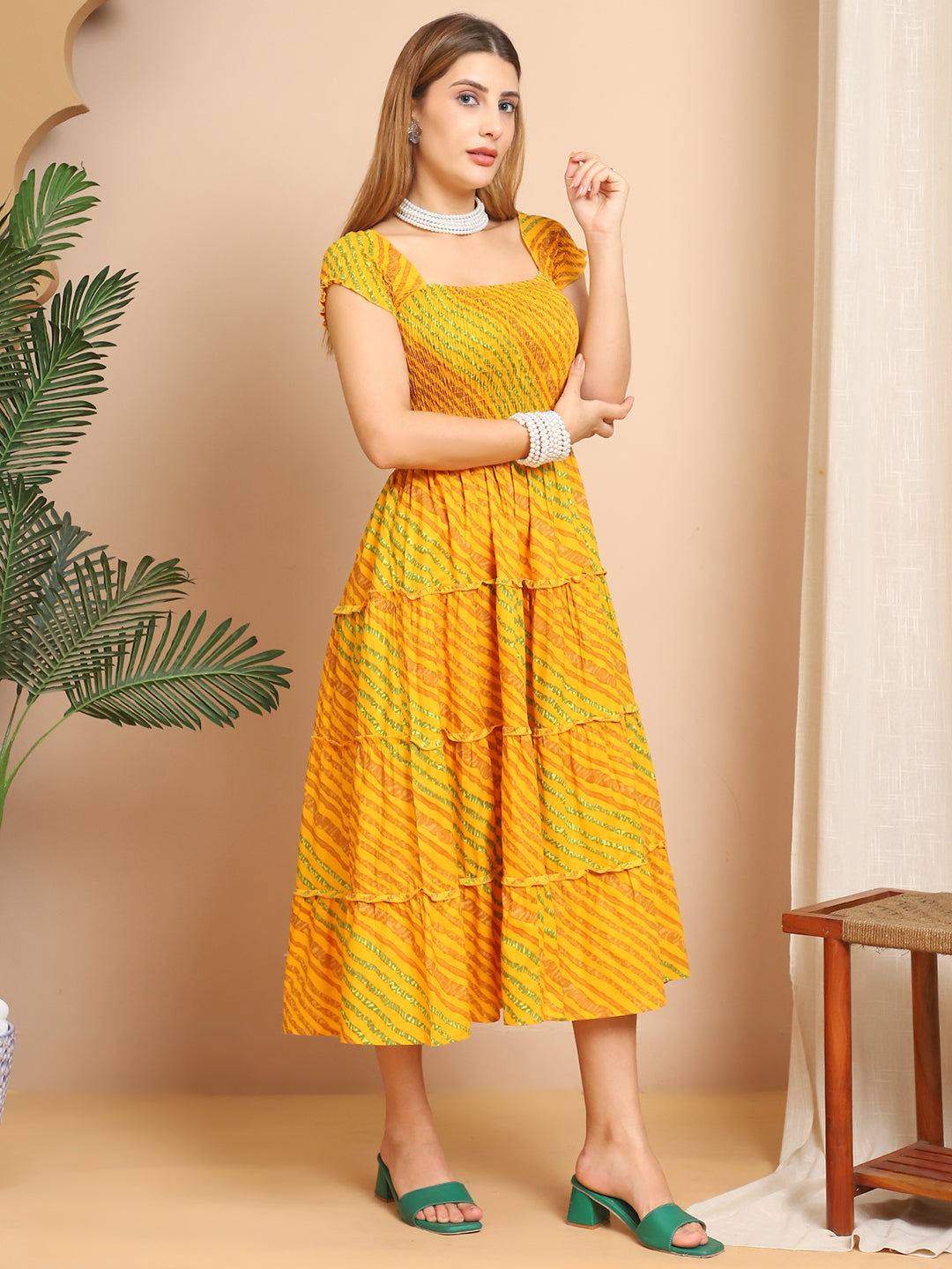 Aawari Sunshine Tiered Cotton Midi Dresses