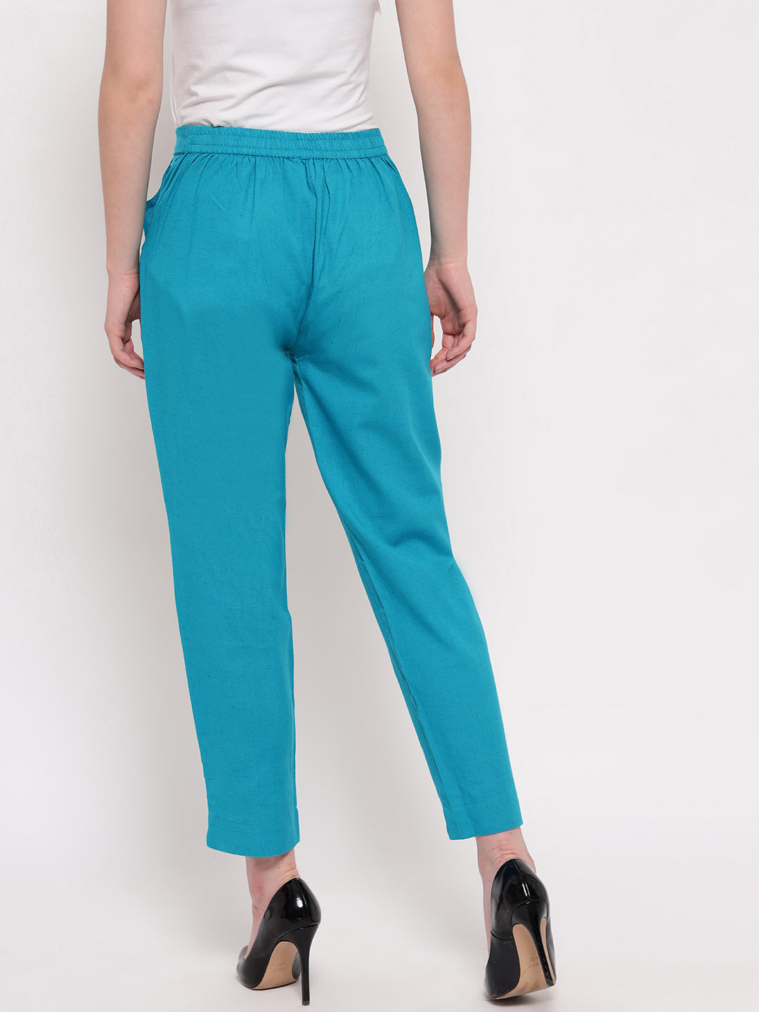 Aawari Women Cotton Solid Belt Pants