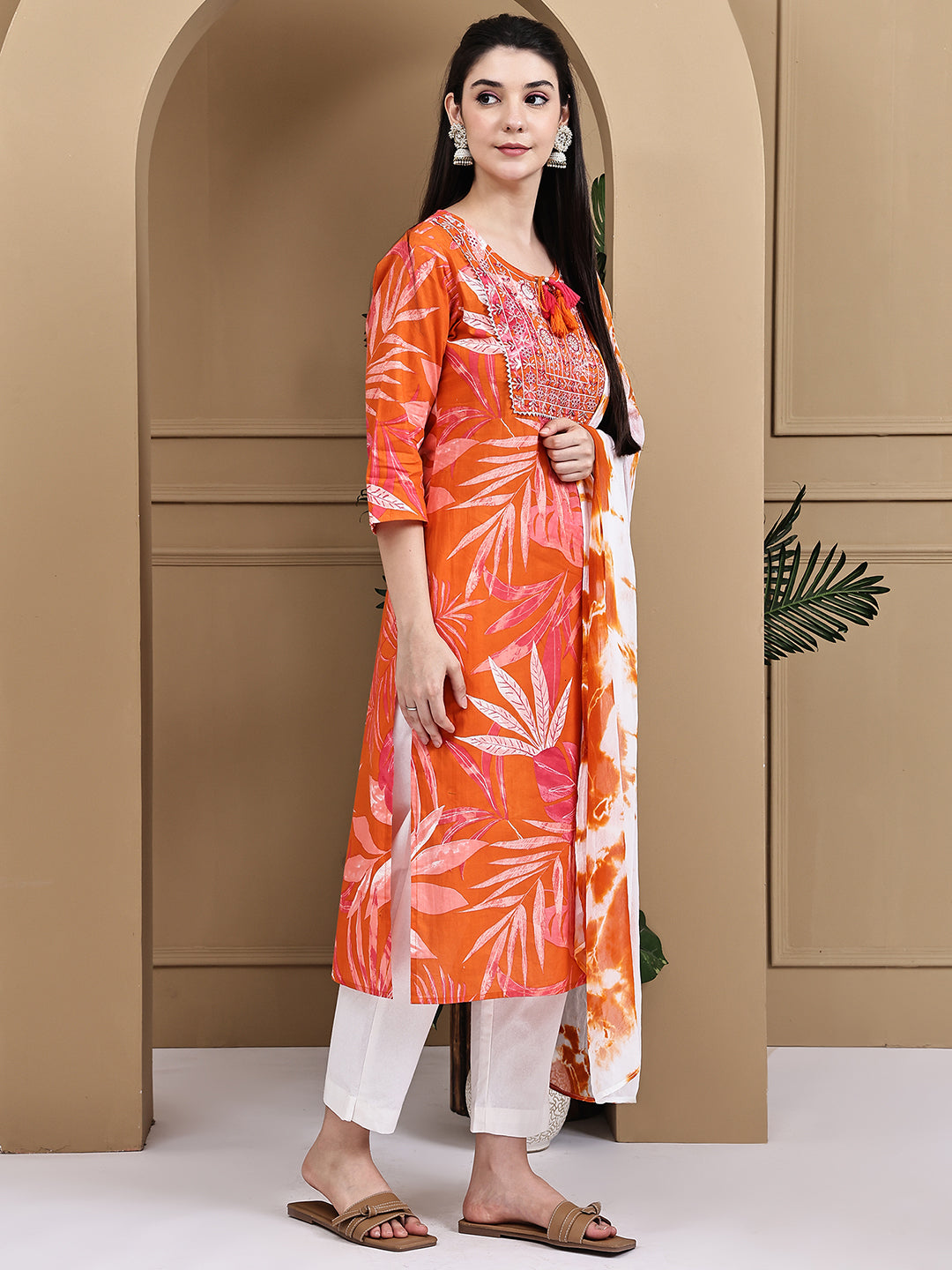 Aawari Cotton Printed Three Piece Suit Set