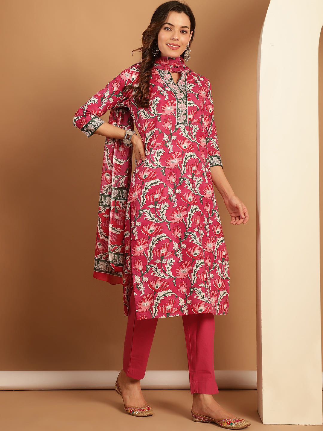 Aawari Cotton Printed Three Piece Suit Sets