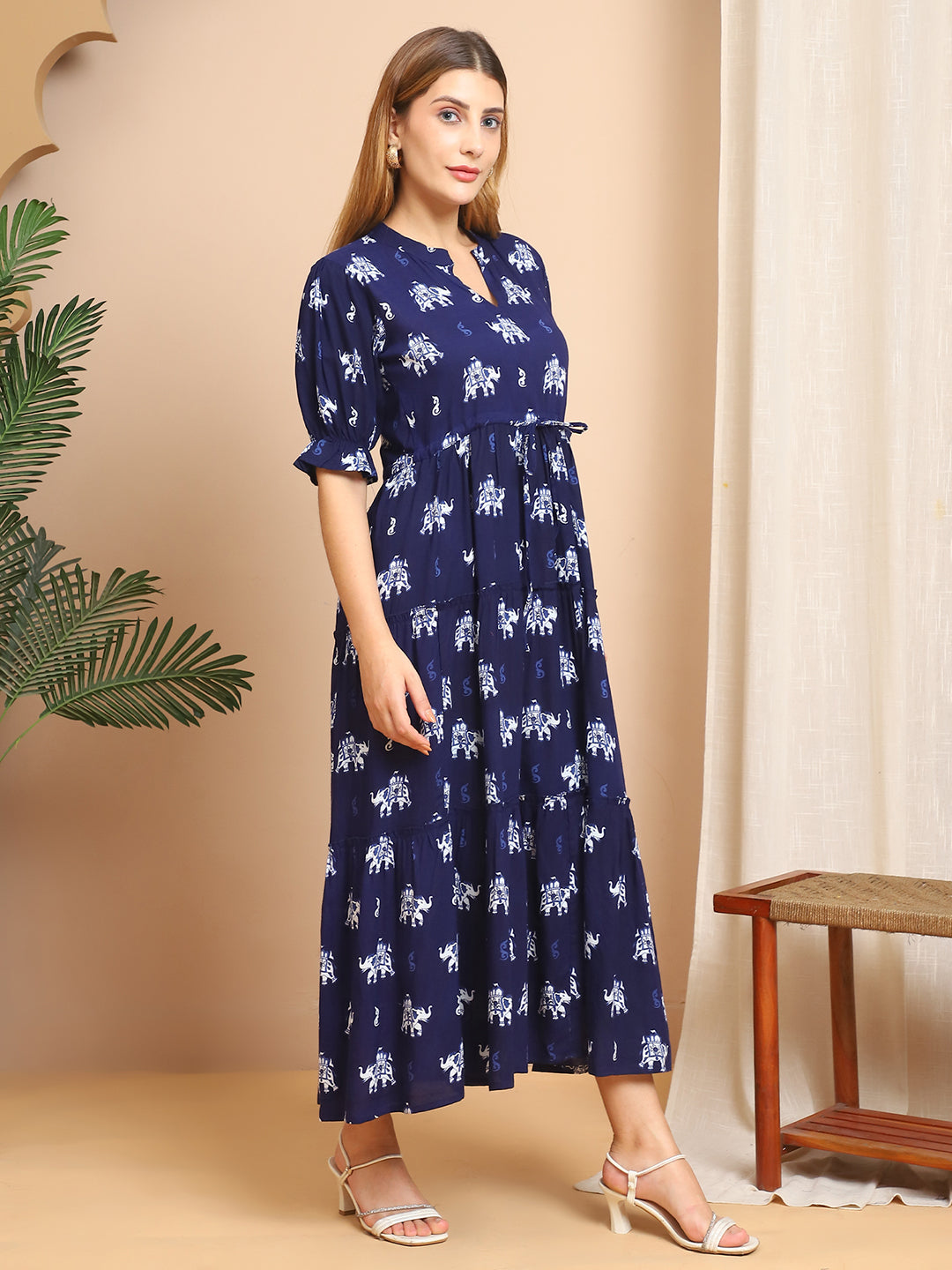 Aawari A-Line Rayon Printed Knot Dress
