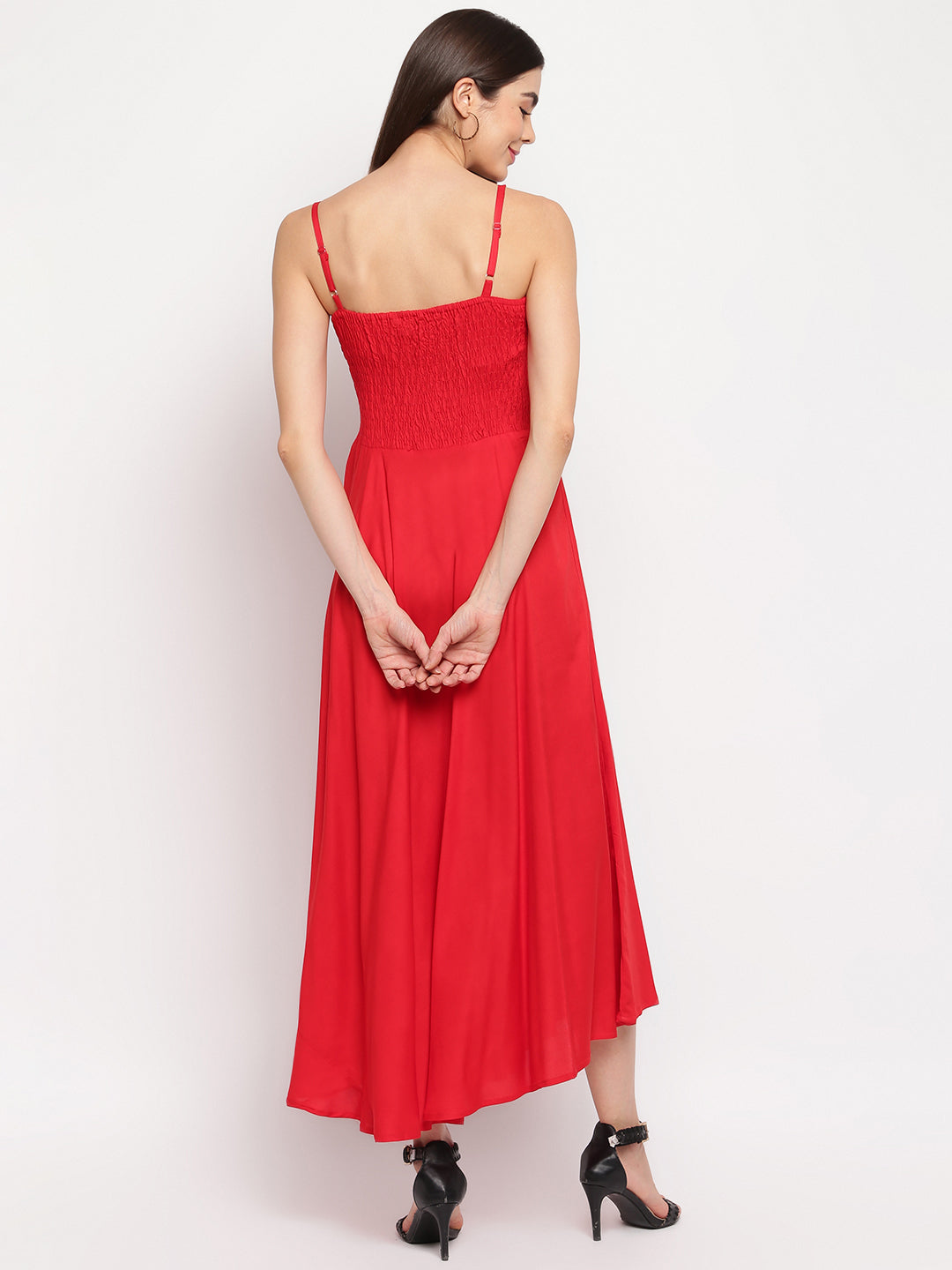 Aawari Fit & Flare Solid Bobbin Dress ( RED )