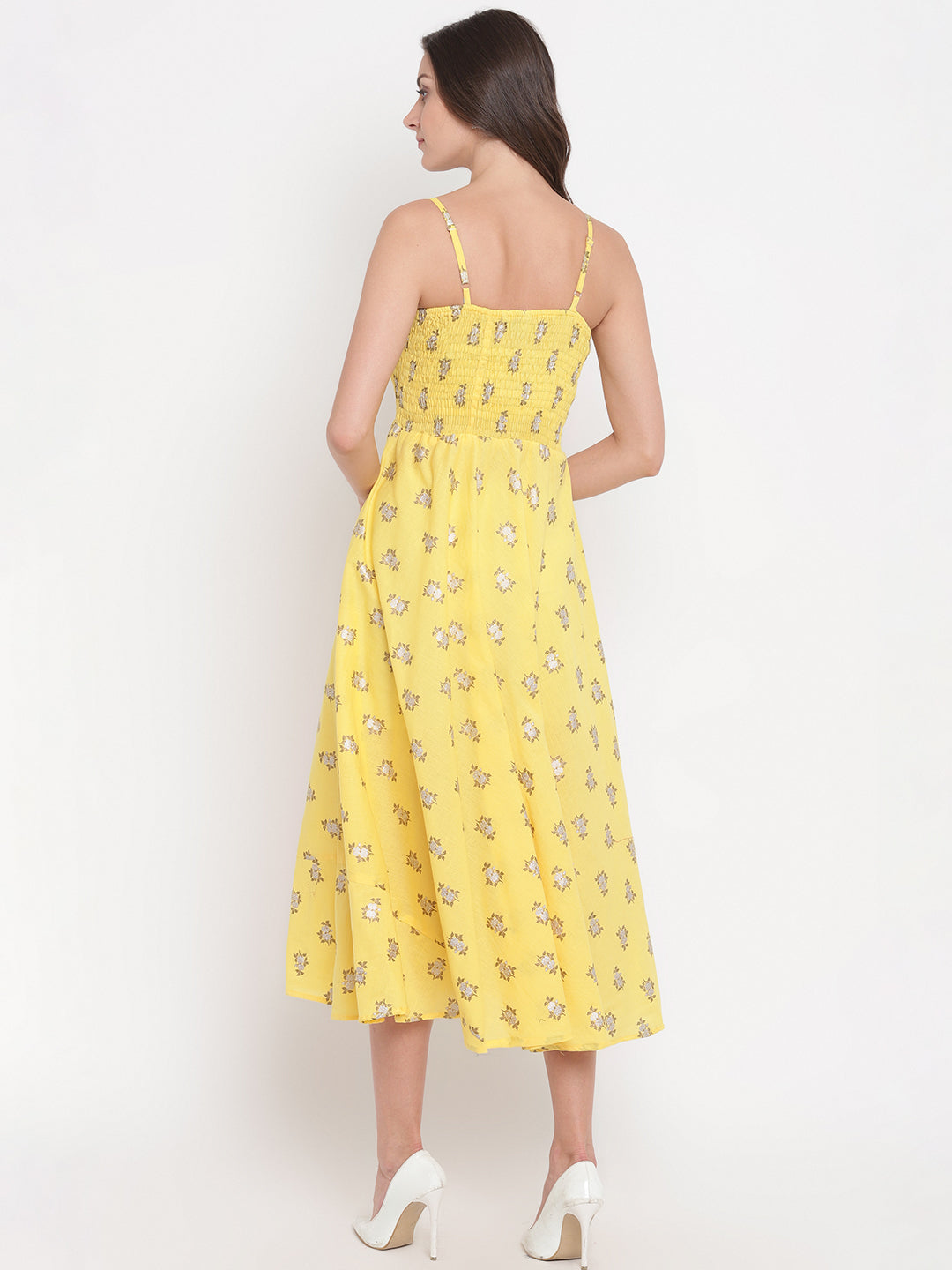 Aawari Fit & Flare Printed Bobbin Dress ( YELLOW )