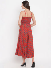 Aawari Fit & Flare Printed Bobbin Dress ( RED )