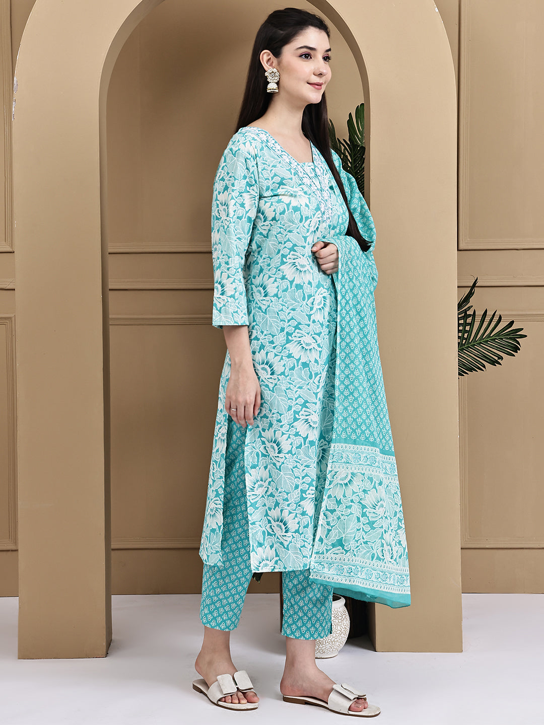 Aawari Cotton Printed Three Piece Suit Set