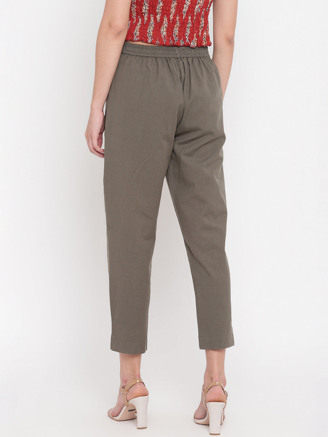 Aawari's Women Cotton Solid Belt Pants