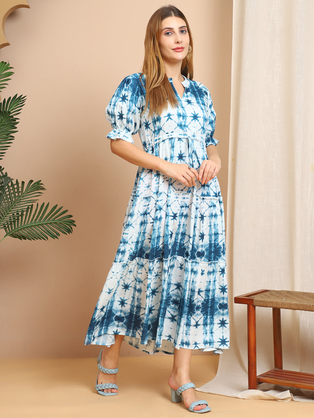 Aawari A-Line Rayon Printed Knot Dress