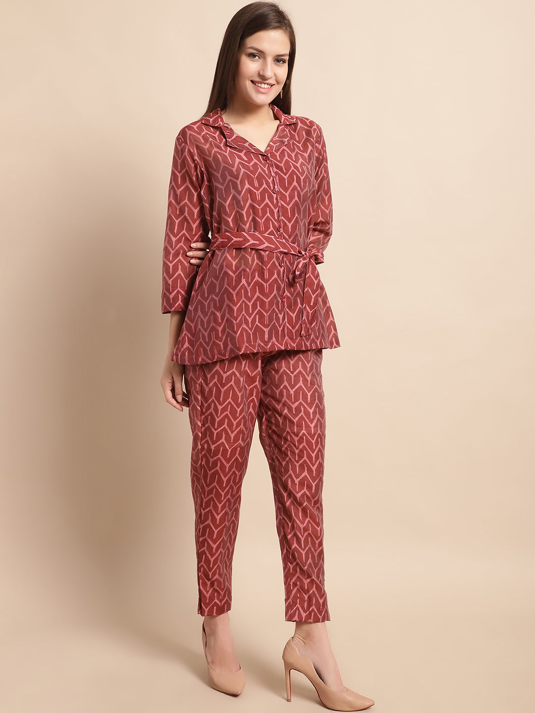 Aawari Women Chanderi Printed Shirt With Trouser