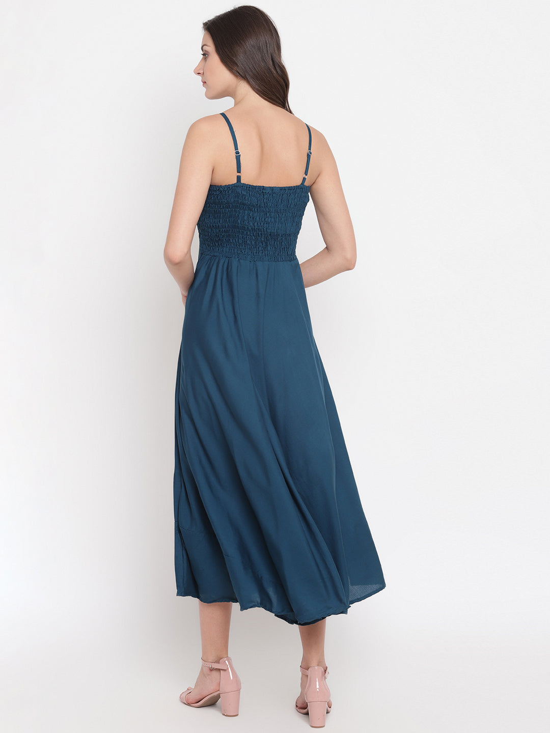 Aawari Fit & Flare Solid Bobbin Dress ( CERULEAN ) - Western wear