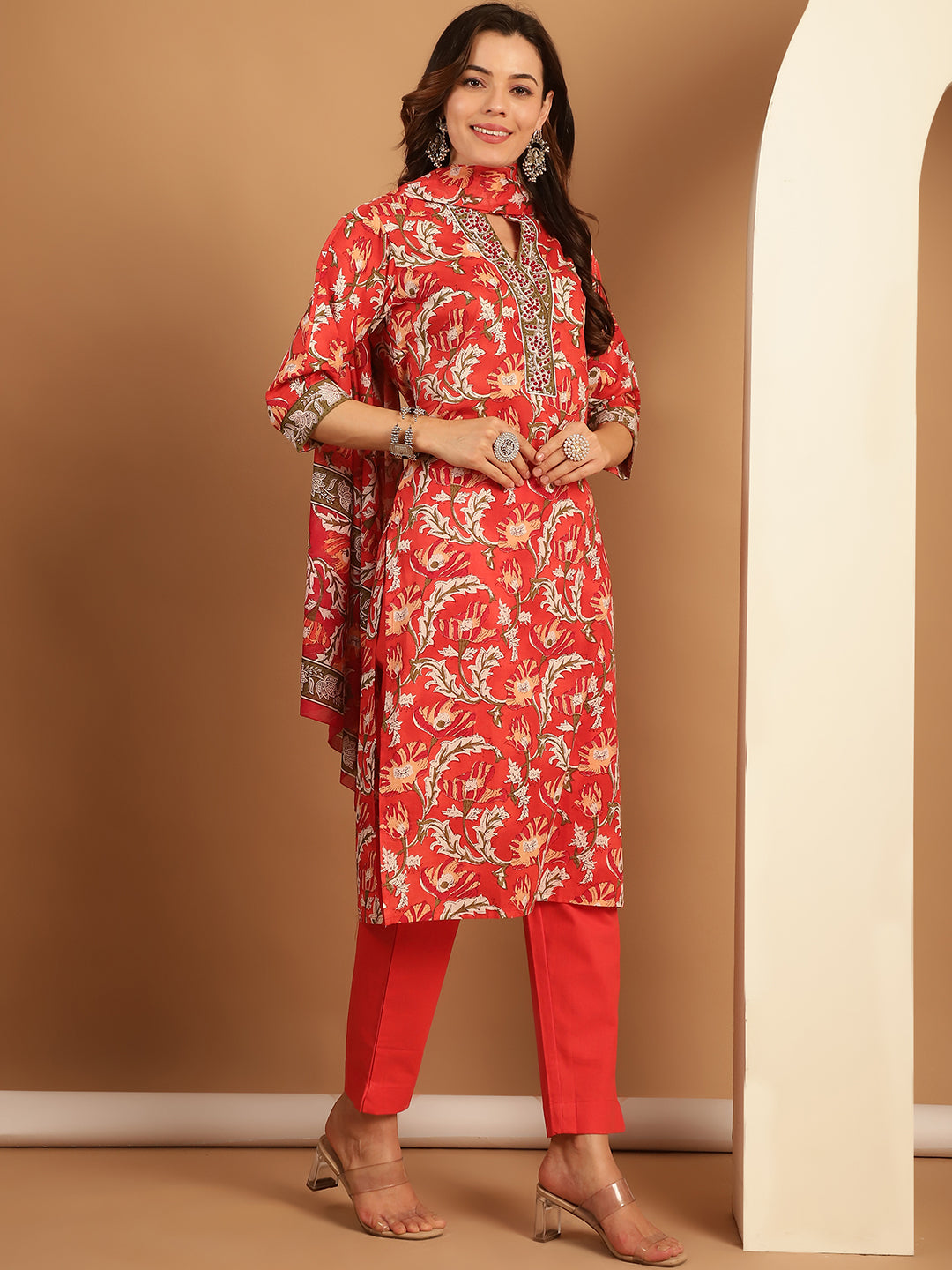 Aawari Cotton Printed Three Piece Suit Sets