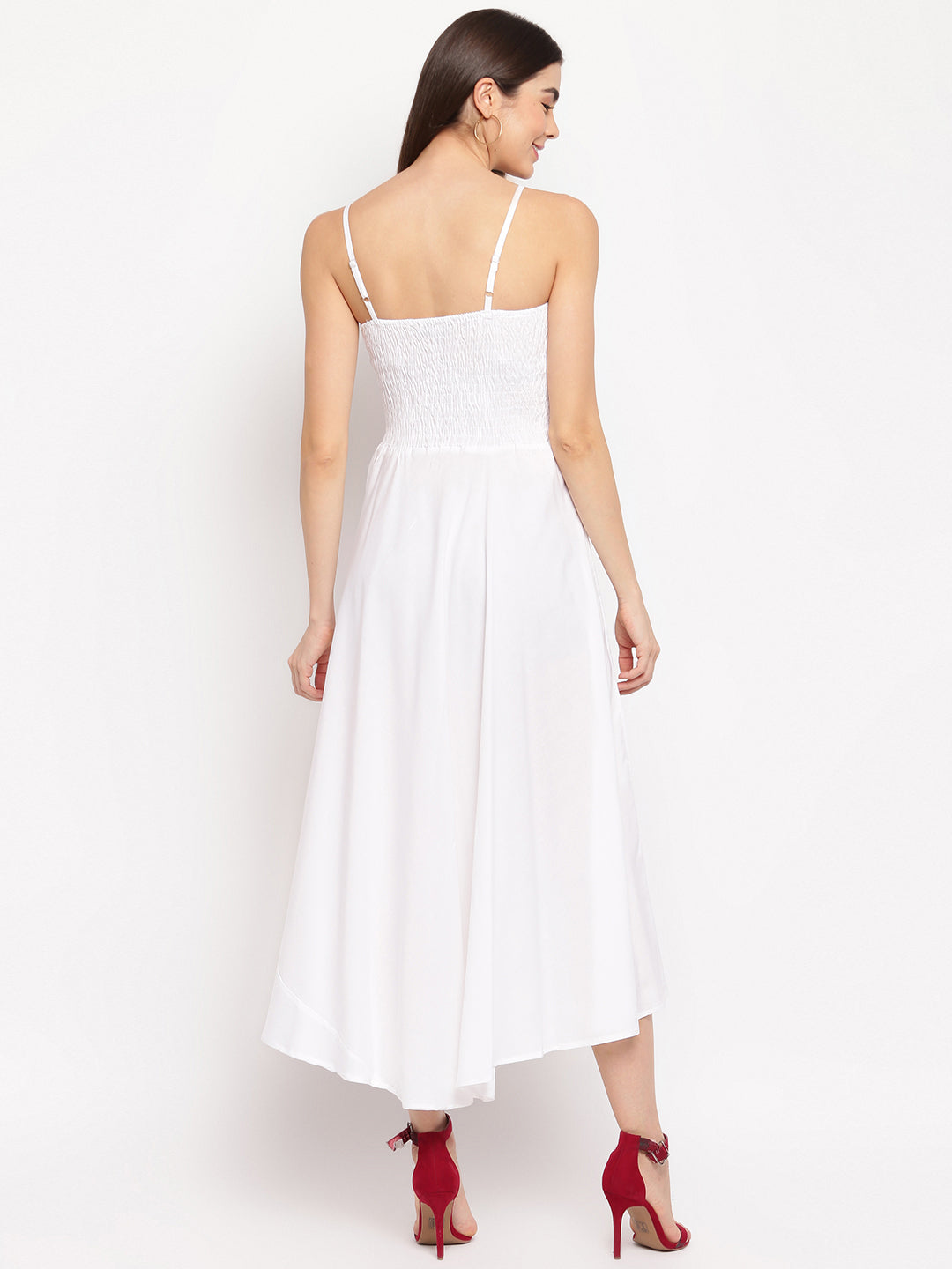 Aawari Fit & Flare Solid Bobbin Dress ( WHITE )
