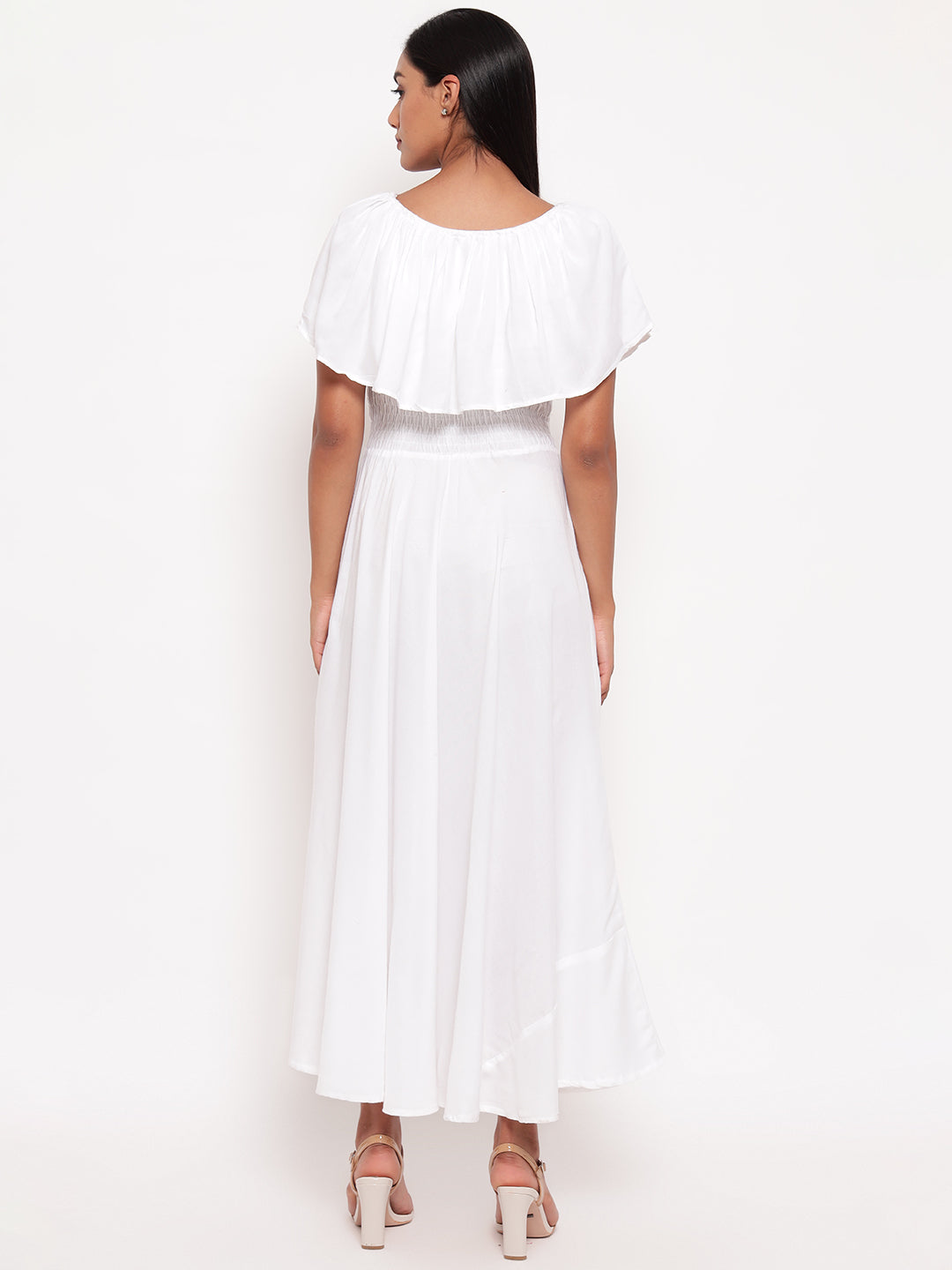 Aawari Casual Frill Dress ( WHITE )