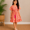 Baby Girls Cotton Pink Floral Printed Smocked Waist A-Line Dress