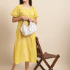 Aawari Yellow Chanderi Printed Kaftaan Dress with Relaxed Fit - Kaftaan