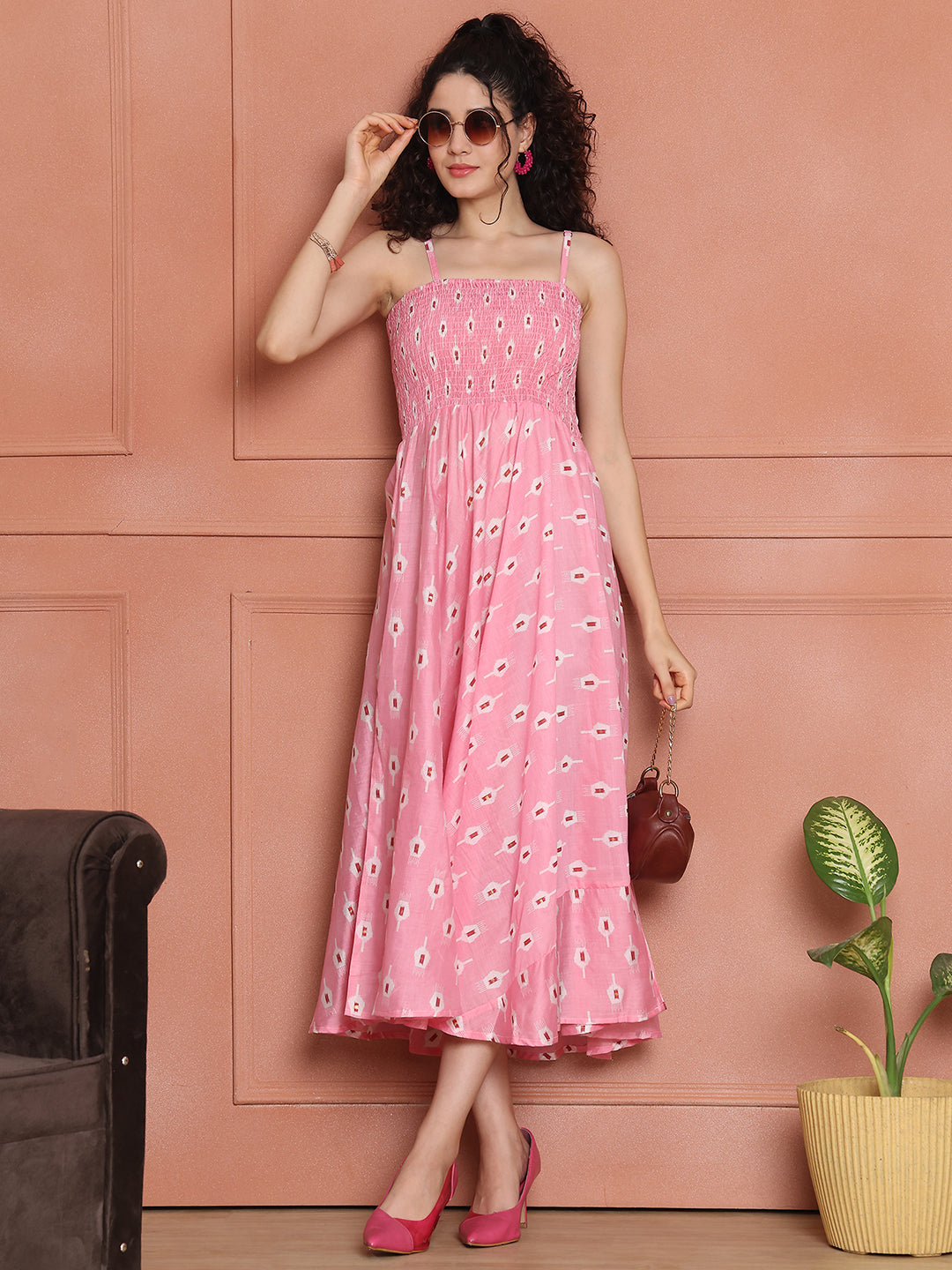 Aawari Silk Unique Printed Spaghetti Strap Dress - Western wear