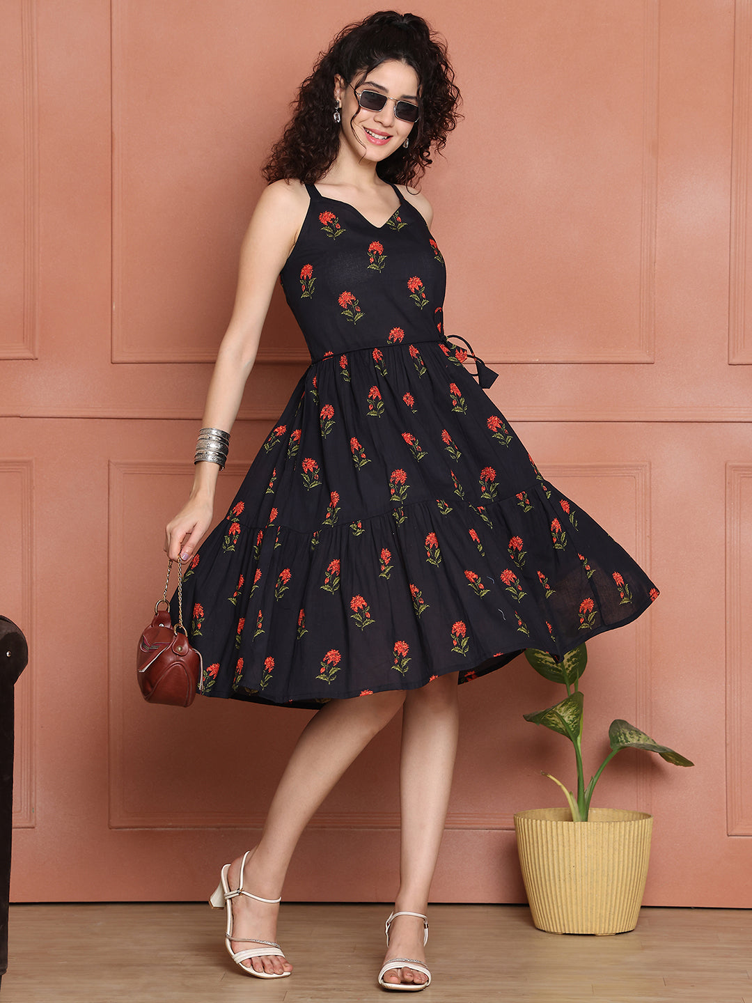 Aawari Cotton Printed Eye Catching Short Dress - Midi Dress