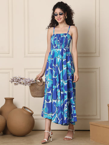 Aawari Rayon Printed Unique Spaghetti Strap Dress - Western Wear