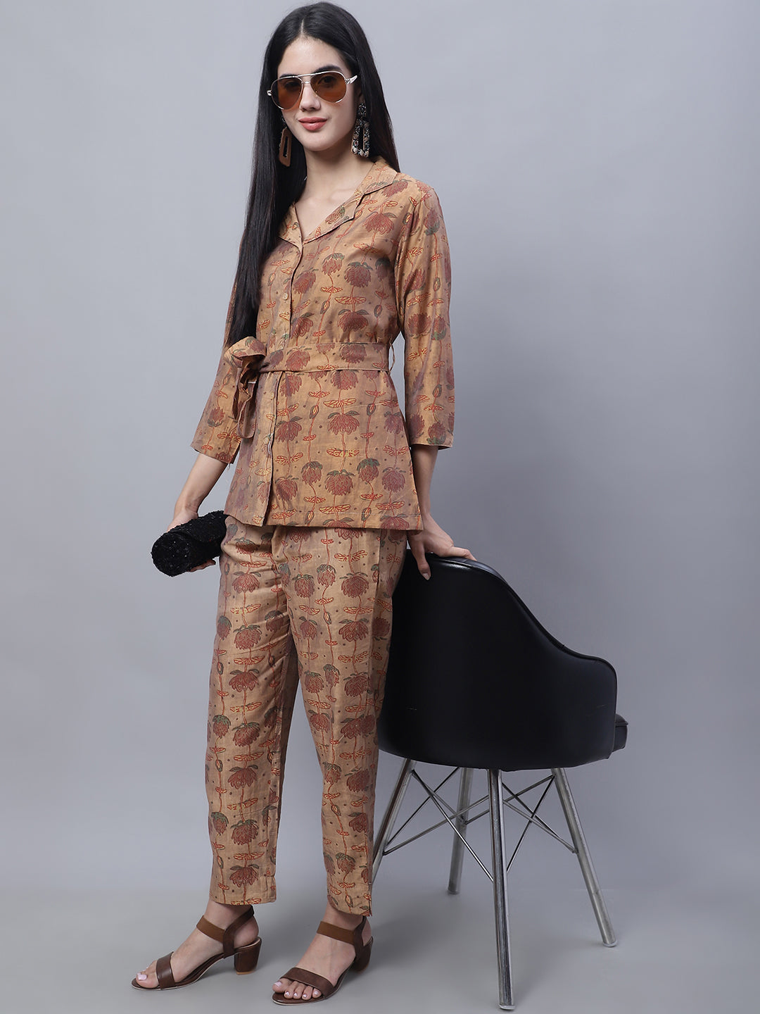 Aawari Women Chanderi Printed Shirt With Trouser