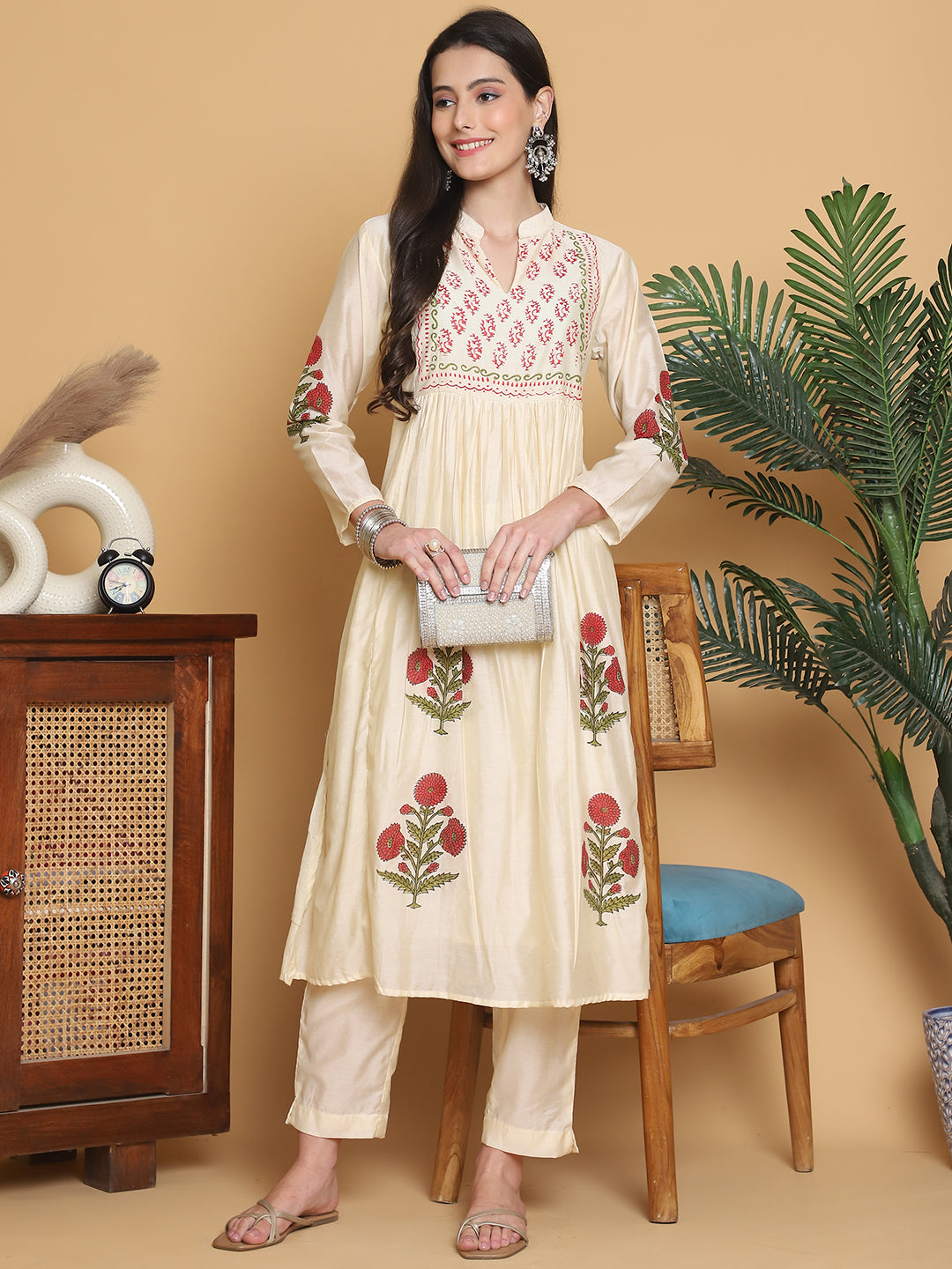 Aawari Chanderi Printed Two Piece Suit Set