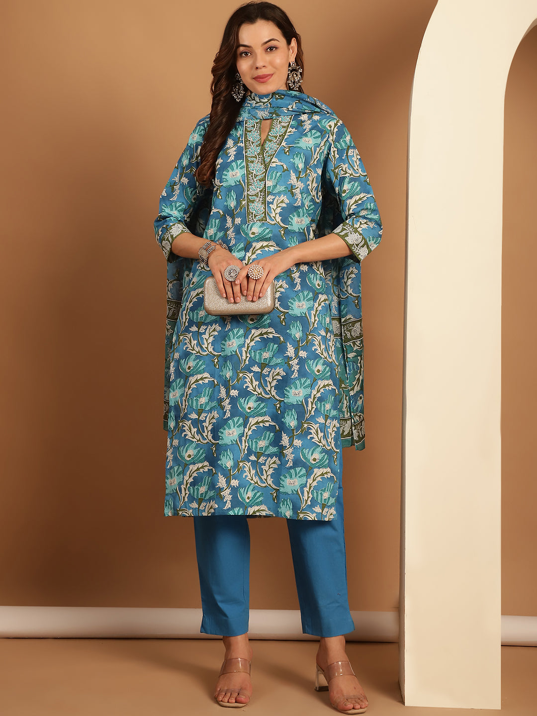 Aawari Cotton Printed Three Piece Suit Sets