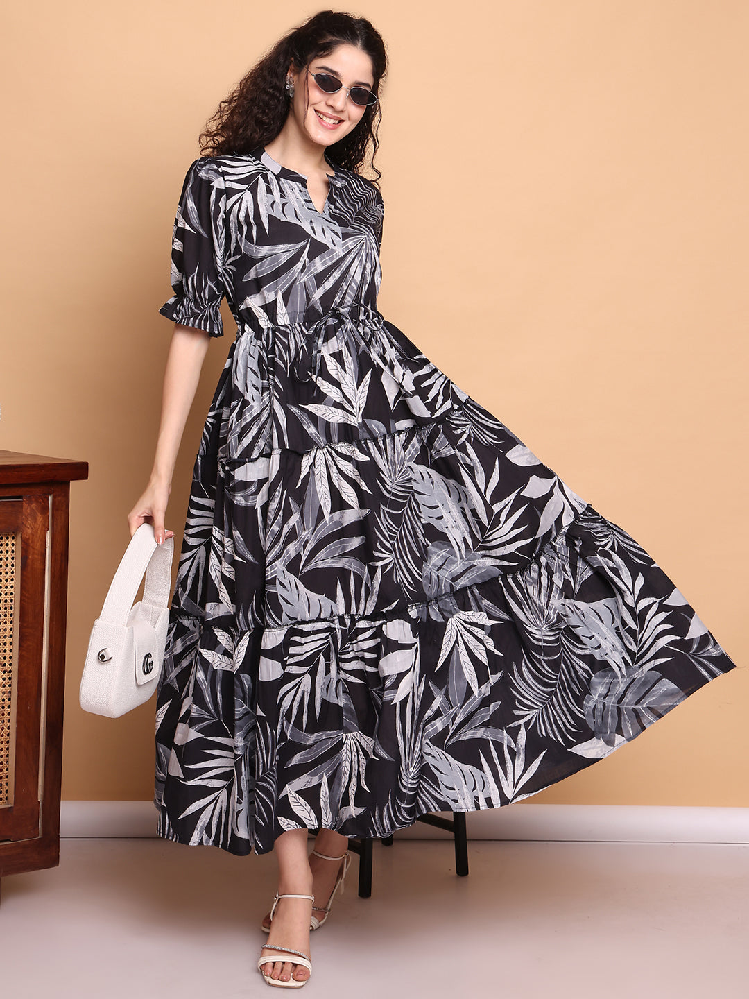 Aawari Women’s Rayon Doori Gown Printed Anarkali Maxi Dresses with 3/4 Sleeves