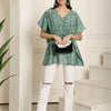 Aawari Mint Green Floral Printed Chanderi Short Kaftaan Top