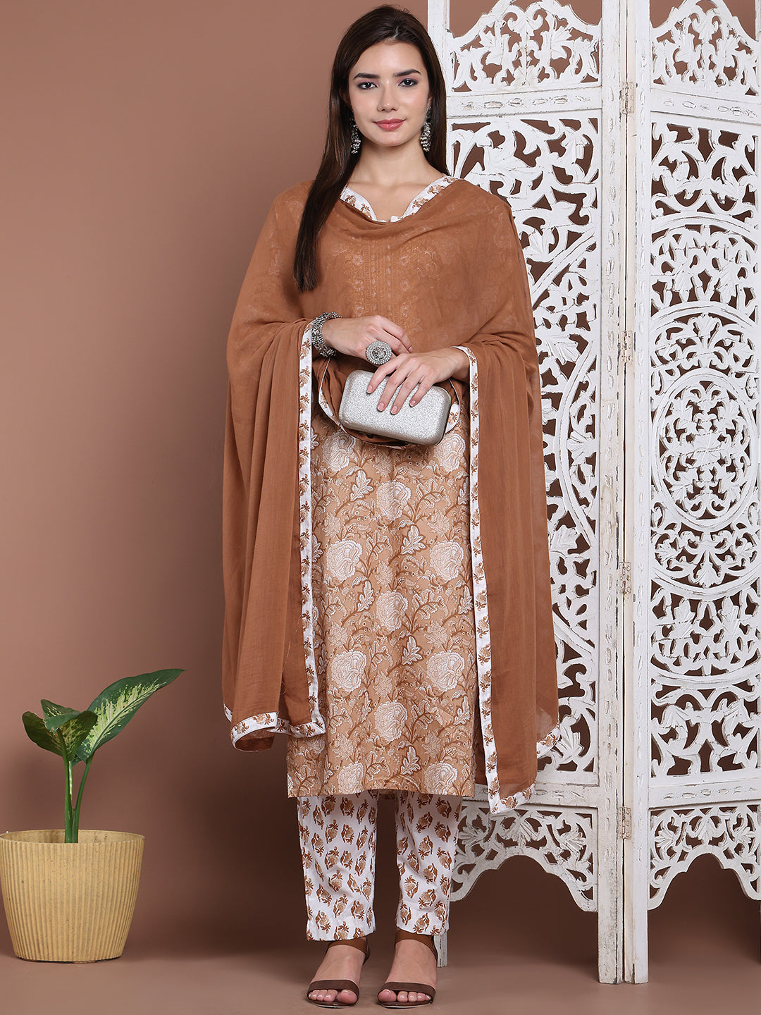 Aawari Cotton Printed Three Piece Suit Set