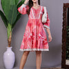 Aawari Pink Bohemian 100% Cotton Fit & Flare Dress with Lace Detailing - Midi Dresses / Western Wear