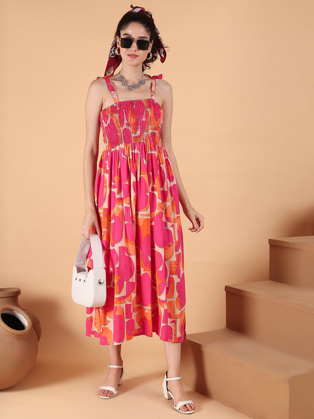Aawari Vibrant Abstract Printed Rayon Bobbin with Tie-Up Straps Dress for Women - Western wear