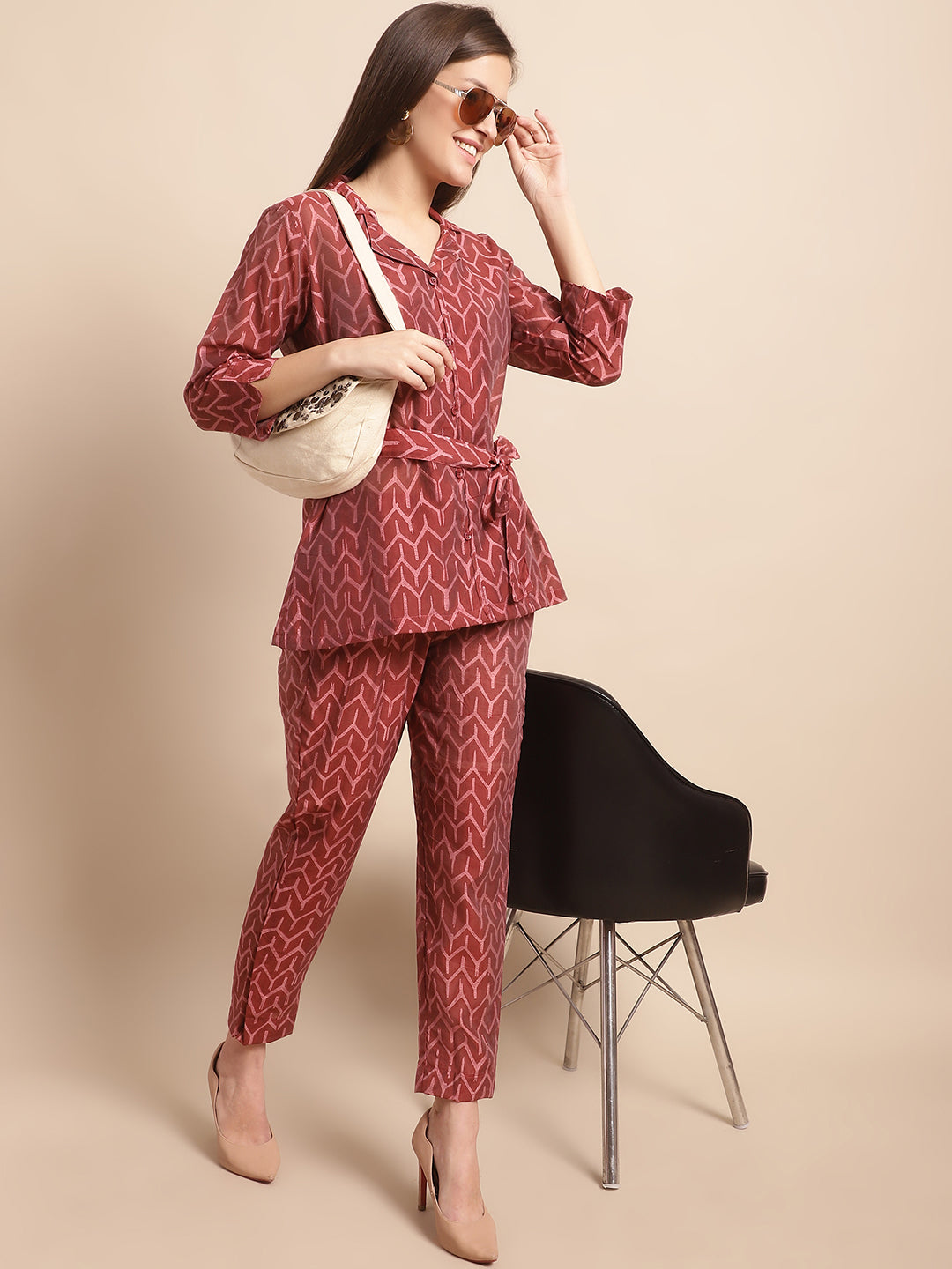 Aawari Women Chanderi Printed Shirt With Trouser