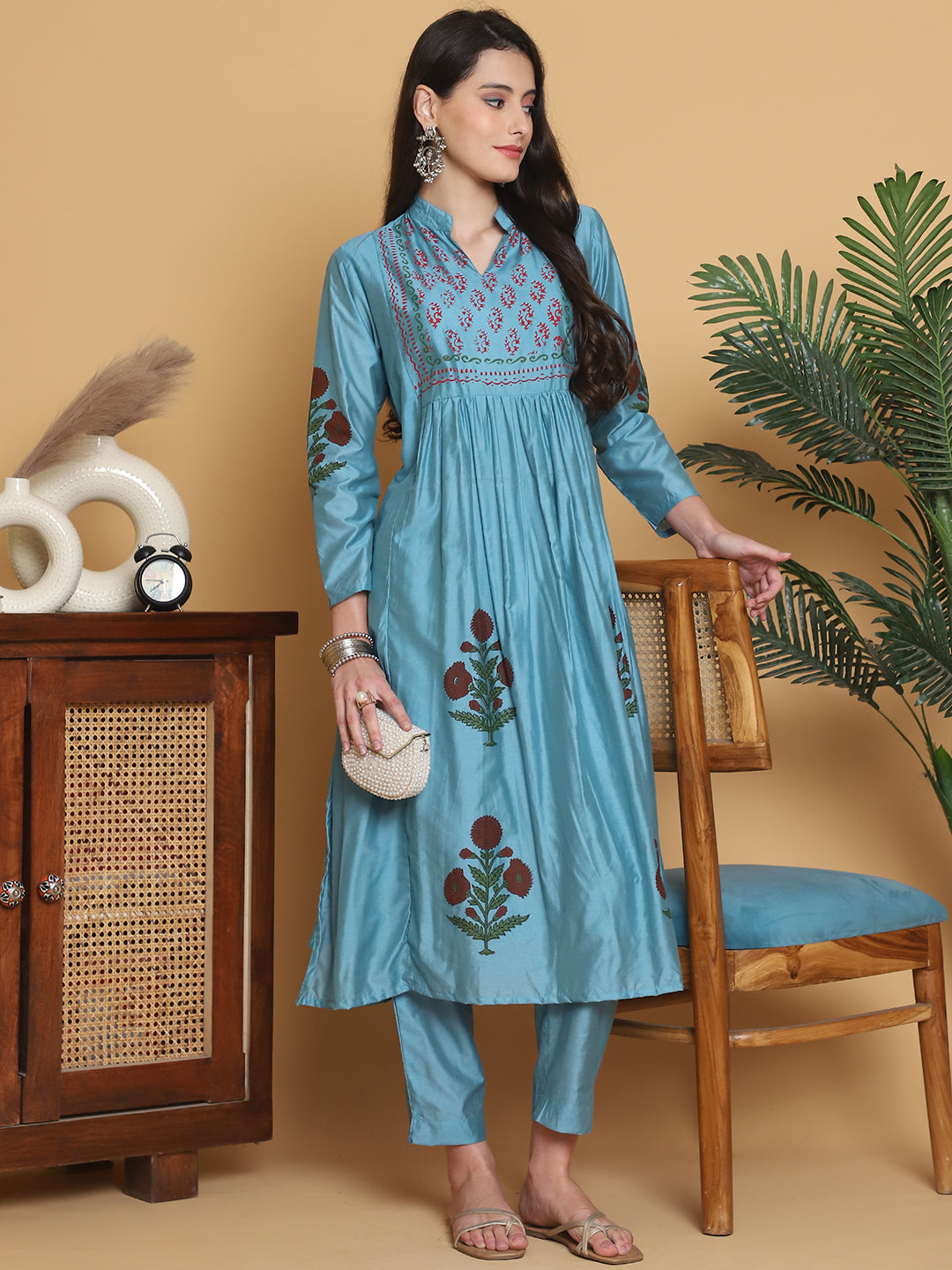Aawari Chanderi Printed Two Piece Suit Set