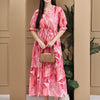 Aawari Cotton Pink Flower Printed Knot Dresses / Maxi Dresses / Western Wear