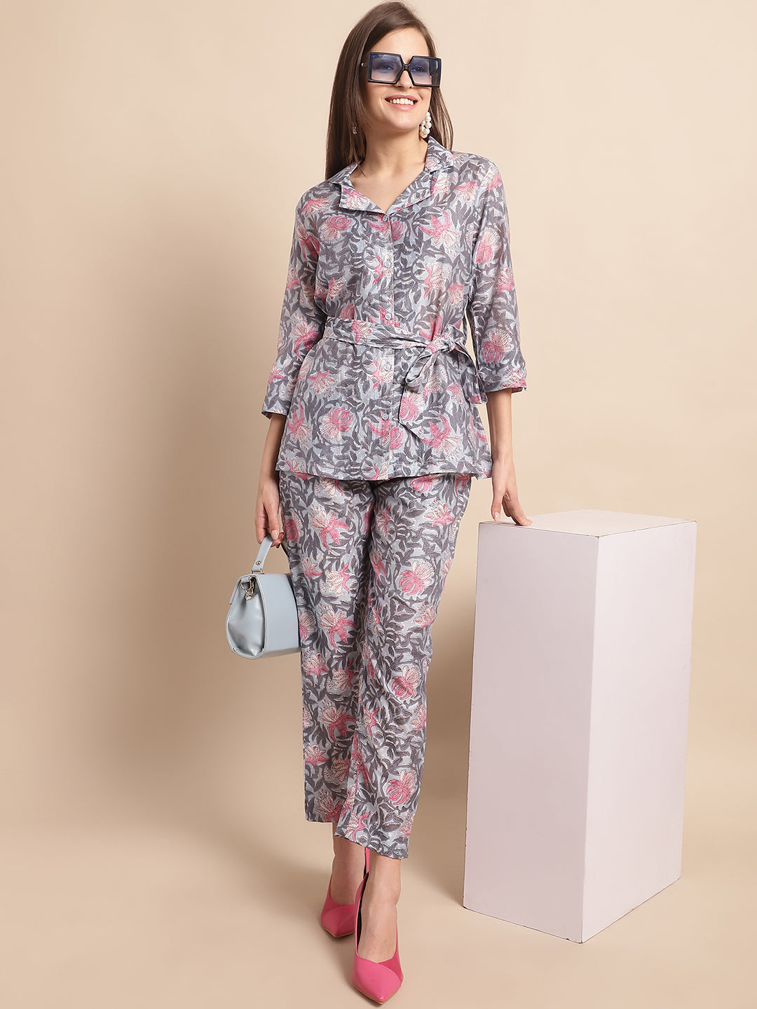 Aawari Women Chanderi Printed Shirt With Trouser