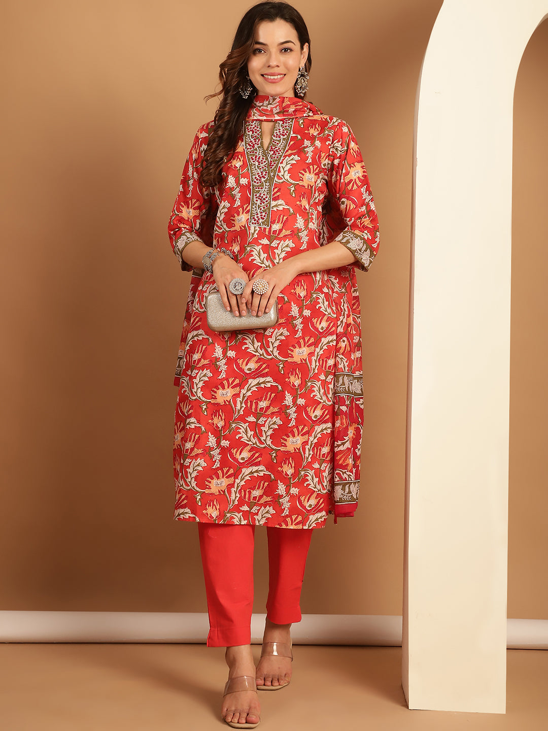 Aawari Cotton Printed Three Piece Suit Sets