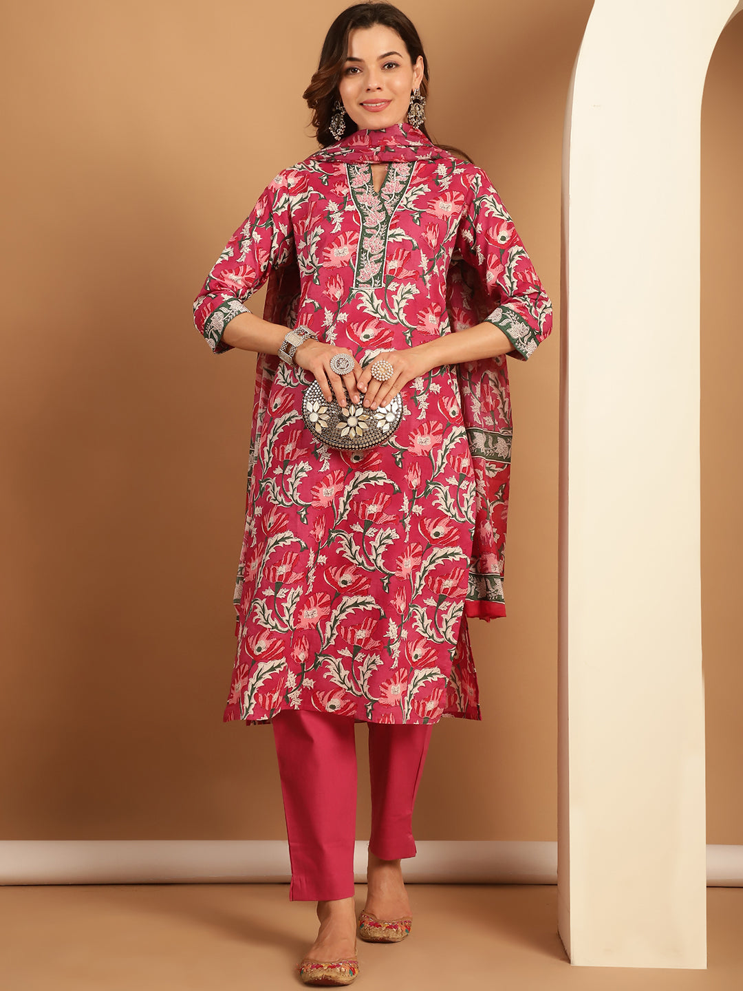 Aawari Cotton Printed Three Piece Suit Sets