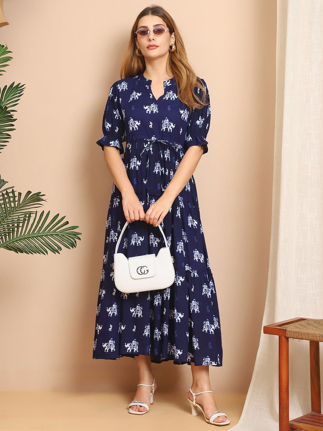 Aawari A-Line Rayon Printed Knot Dress