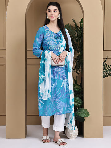 Aawari Cotton Printed Three Pice Suit Set