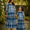 Mom & Daughter Blue & White Printed Kurta & Tiered Skirt Matching Co-ord Set