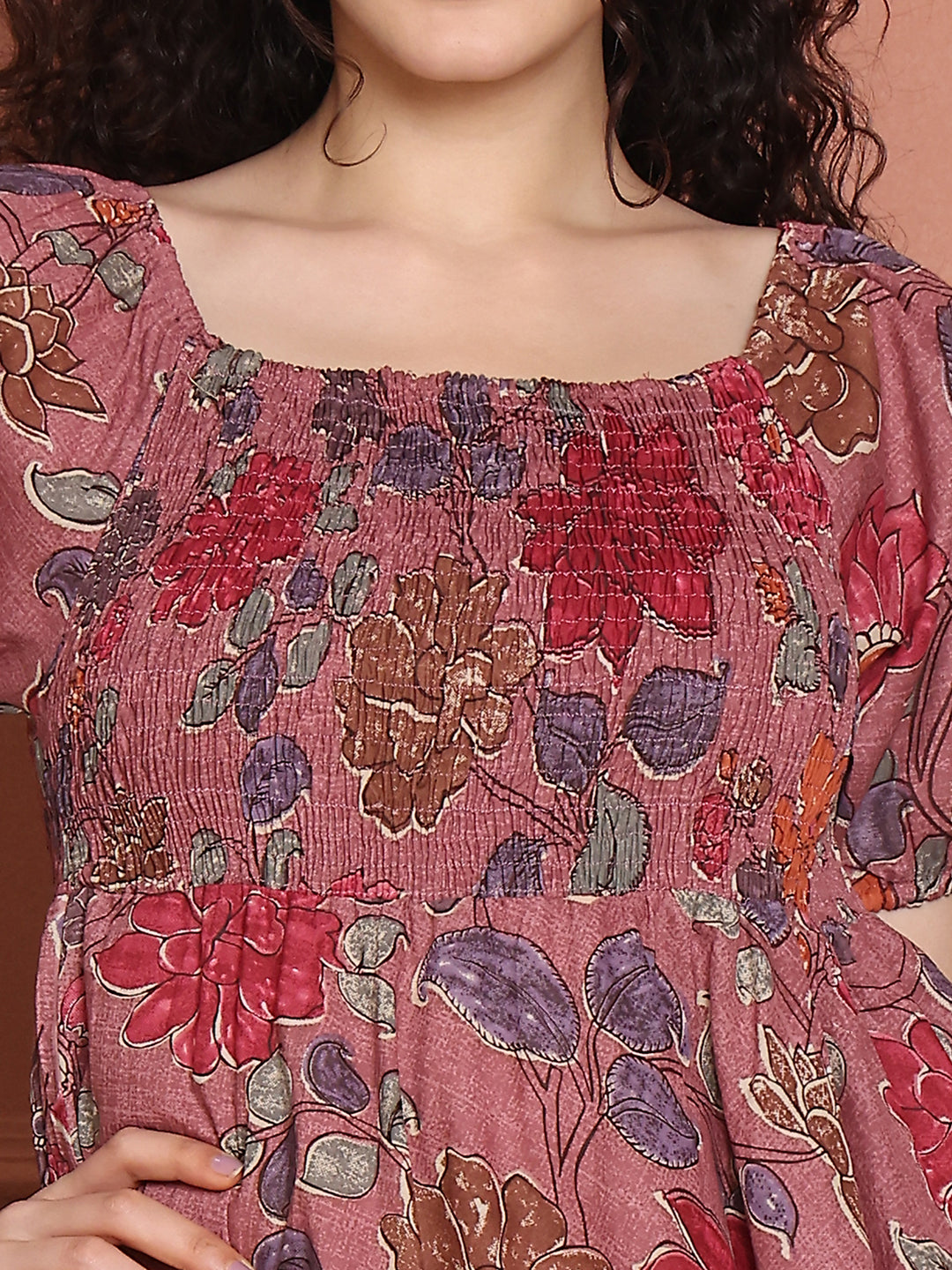 Aawari Unique Cotton Printed Off Shoulder Dress